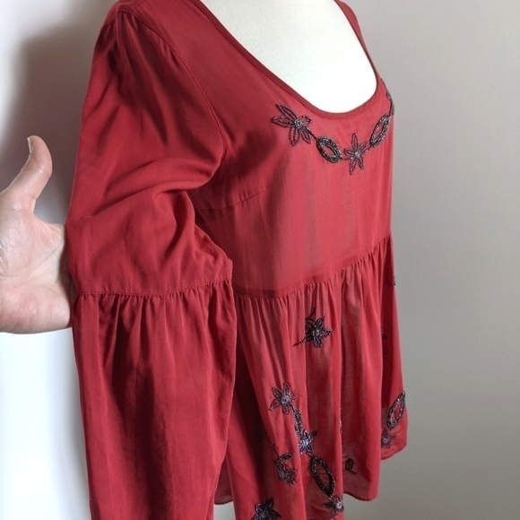 RARE FreePeople Beaded Scoop Neck Tunic Cranberry Red S - Picture 7 of 14